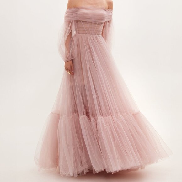Milla Dresses & Skirts - Milla, itsmilla misty Rose Sheer Sleeves Maxi Tulle Dress